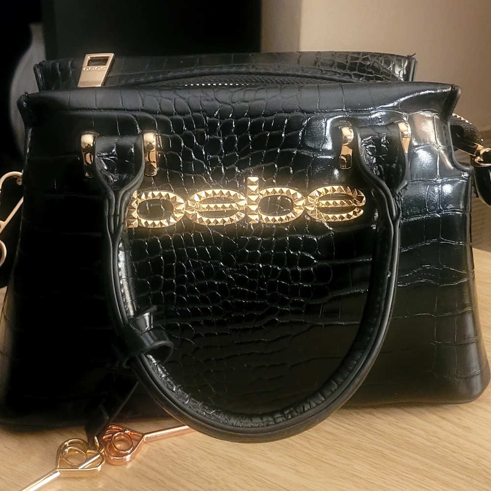 Bebe Black Croc-Embossed Handbag